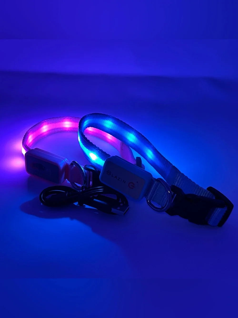 2 Dog safety collars - LED Light-Up Collars - Blue and Pink